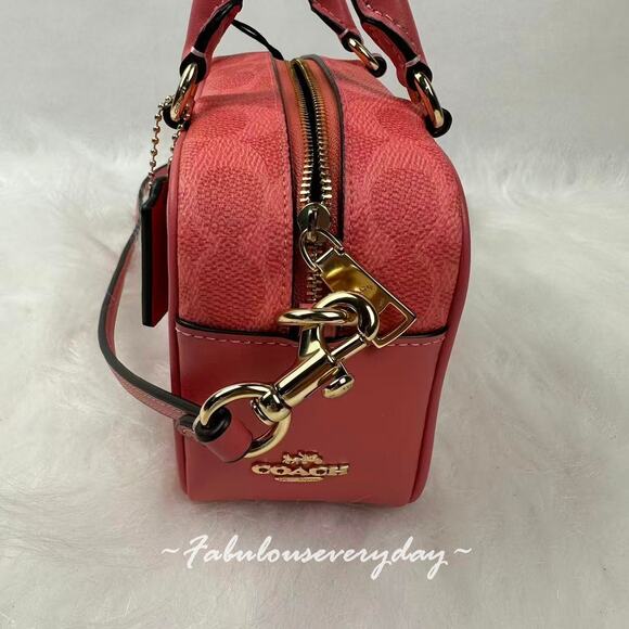 Coach X Peanuts Satchel Crossbody Bag In Sig Canvas with Lucy In Coral CBJ62 NWT - Picture 3 of 10